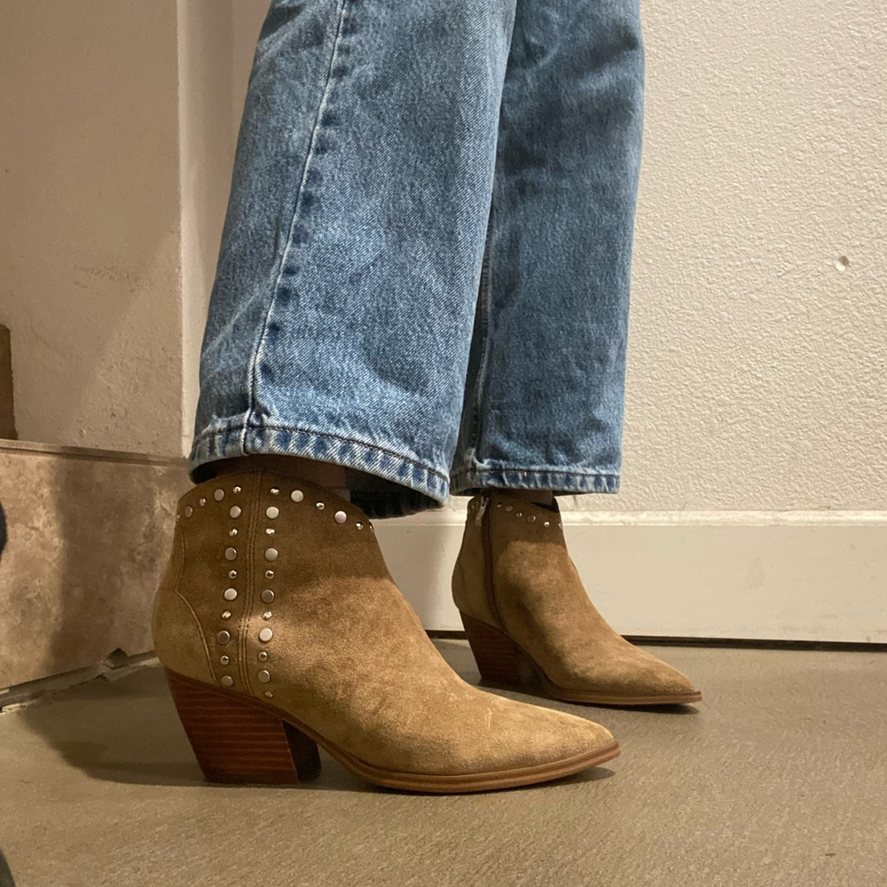 Marc Fisher brown suede studded booties , size 7 gently used !